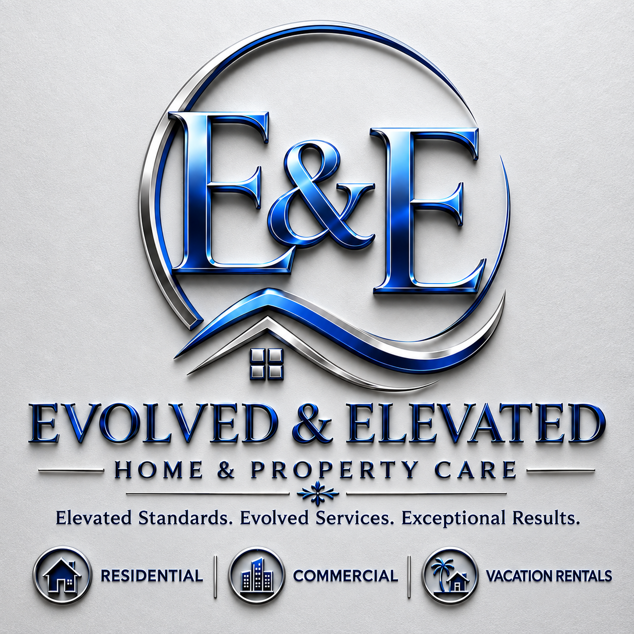 Evolved & Elevated Home & Property Care logo: residential, commercial, and vacation rental services